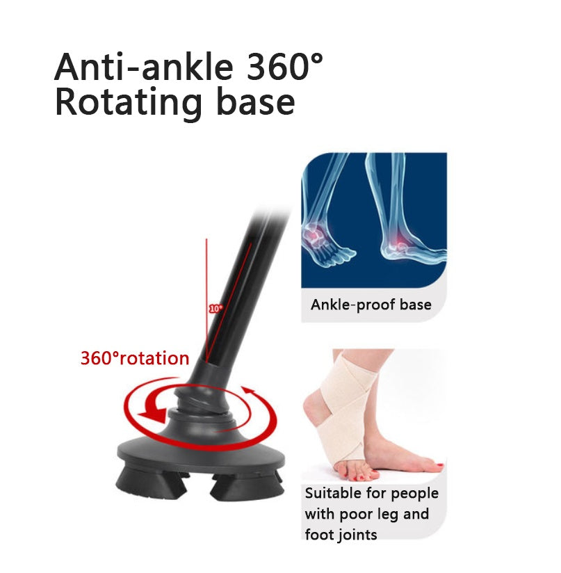 Adjustable Walking Stick Cane With LED Flashlight SOS Alarm Button For Senior Travel Hiking Trekking Pole Folding Crutch Handle Strap 5 Gears