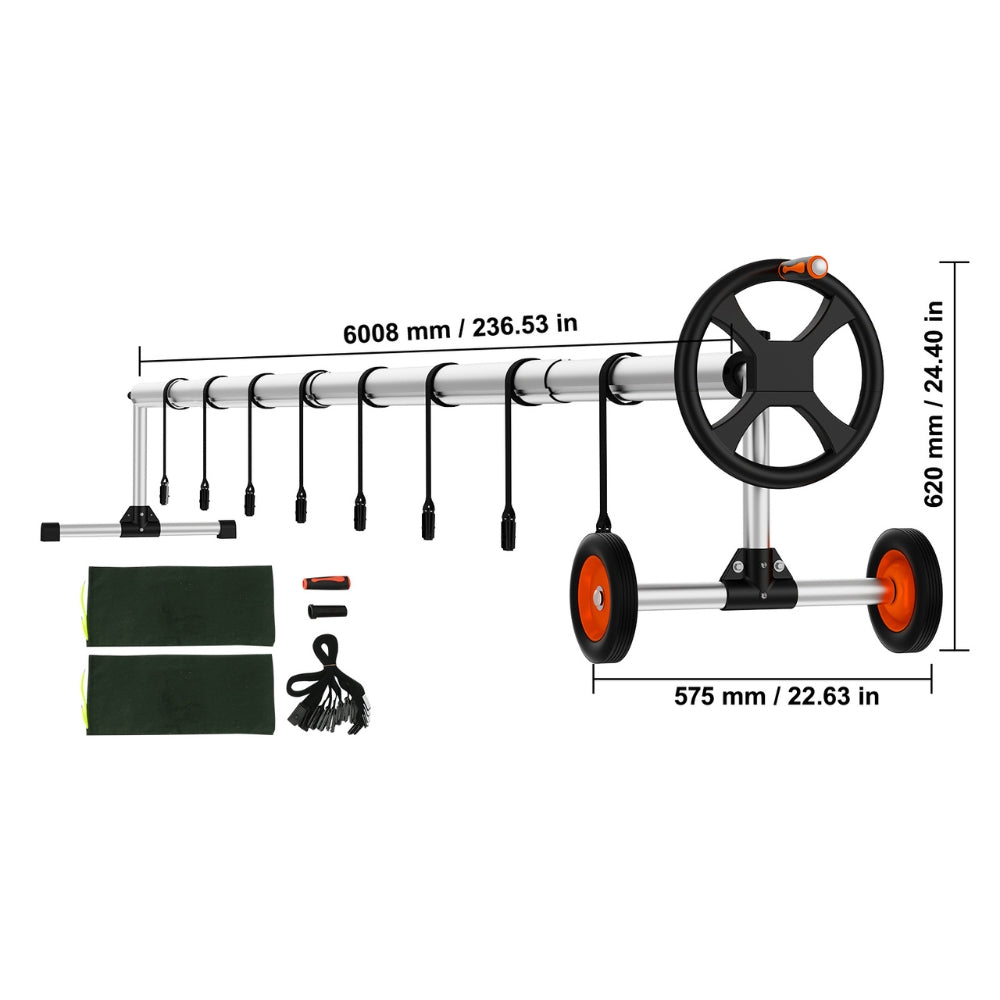 Pool Cover Reel Solar Inground Cover Aluminum Reel Set with Sandbags