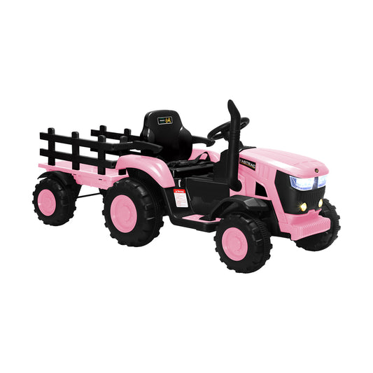 XL Kids Ride On Tractor 12V with Trailer Remote Pink and Black