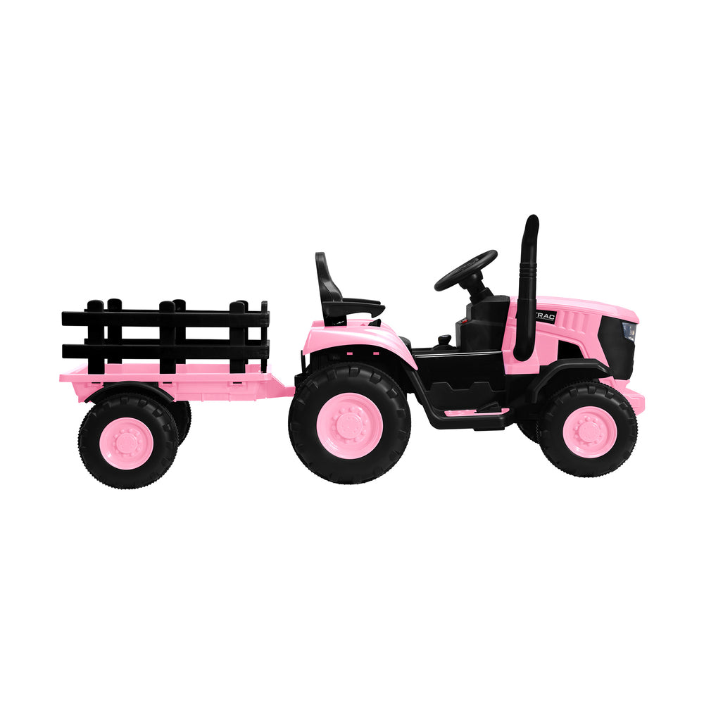 XL Kids Ride On Tractor 12V with Trailer Remote Pink and Black