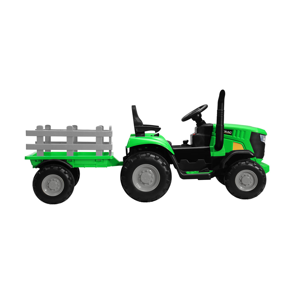 XL Kids Ride On Tractor 12V with Trailer and Remote Green