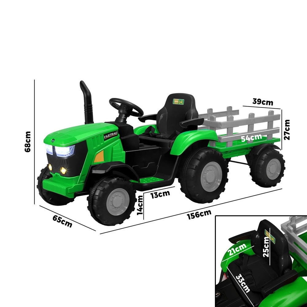 XL Kids Ride On Tractor 12V with Trailer and Remote Green