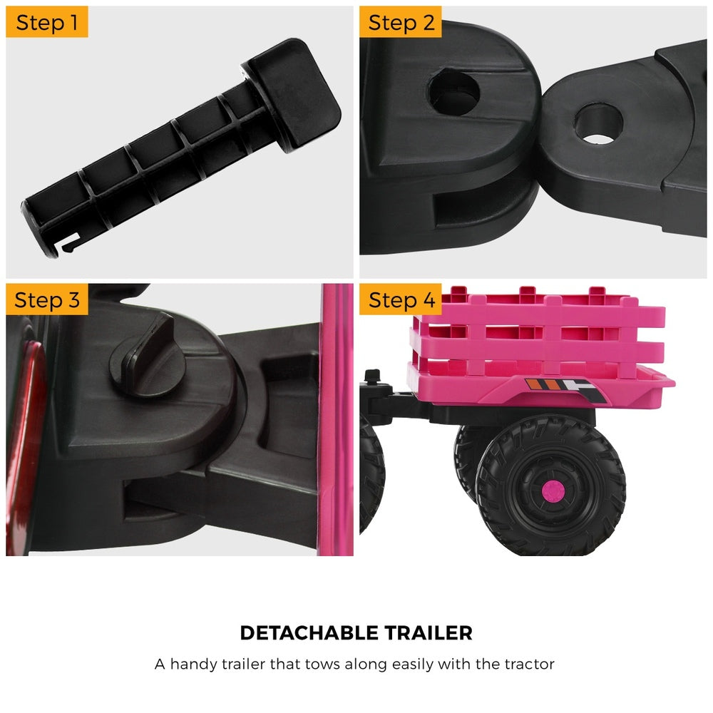 Pink Kids Ride On Tractor Car 12V with Remote Control Toy