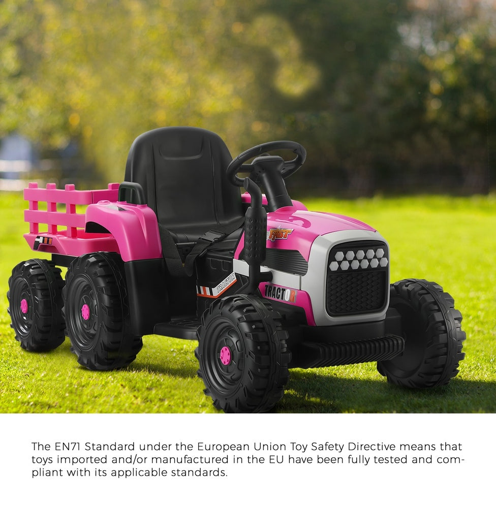 Pink Kids Ride On Tractor Car 12V with Remote Control Toy