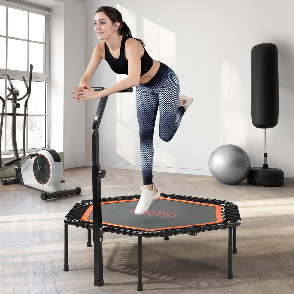 50 Inch Adjustable Trampoline Fitness Rebounder with Handrail