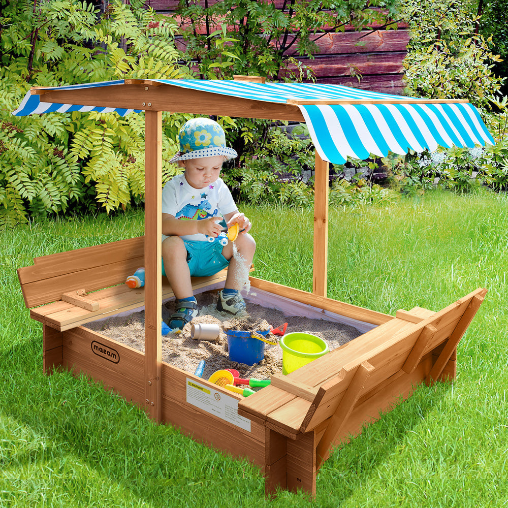 Wooden Kids Sandpit Sandbox with Canopy Beach Play