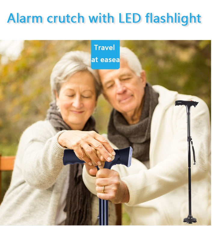 Adjustable Walking Stick Cane With LED Flashlight SOS Alarm Button For Senior Travel Hiking Trekking Pole Folding Crutch Handle Strap 5 Gears