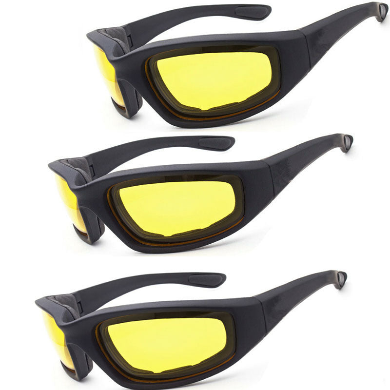 Chopper Cycling Sports Sunglasses For Men Wrap Around UV400 Protection For Cycling Fishing Driving Glasses Wind Resistant Yellow Lens 3 Pack